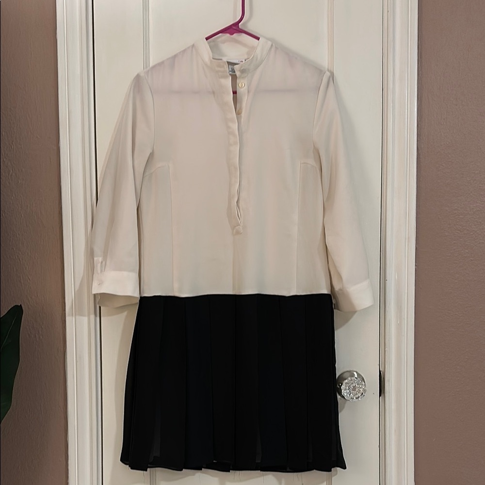 Chic Cream and Black Long Sleeve Dress